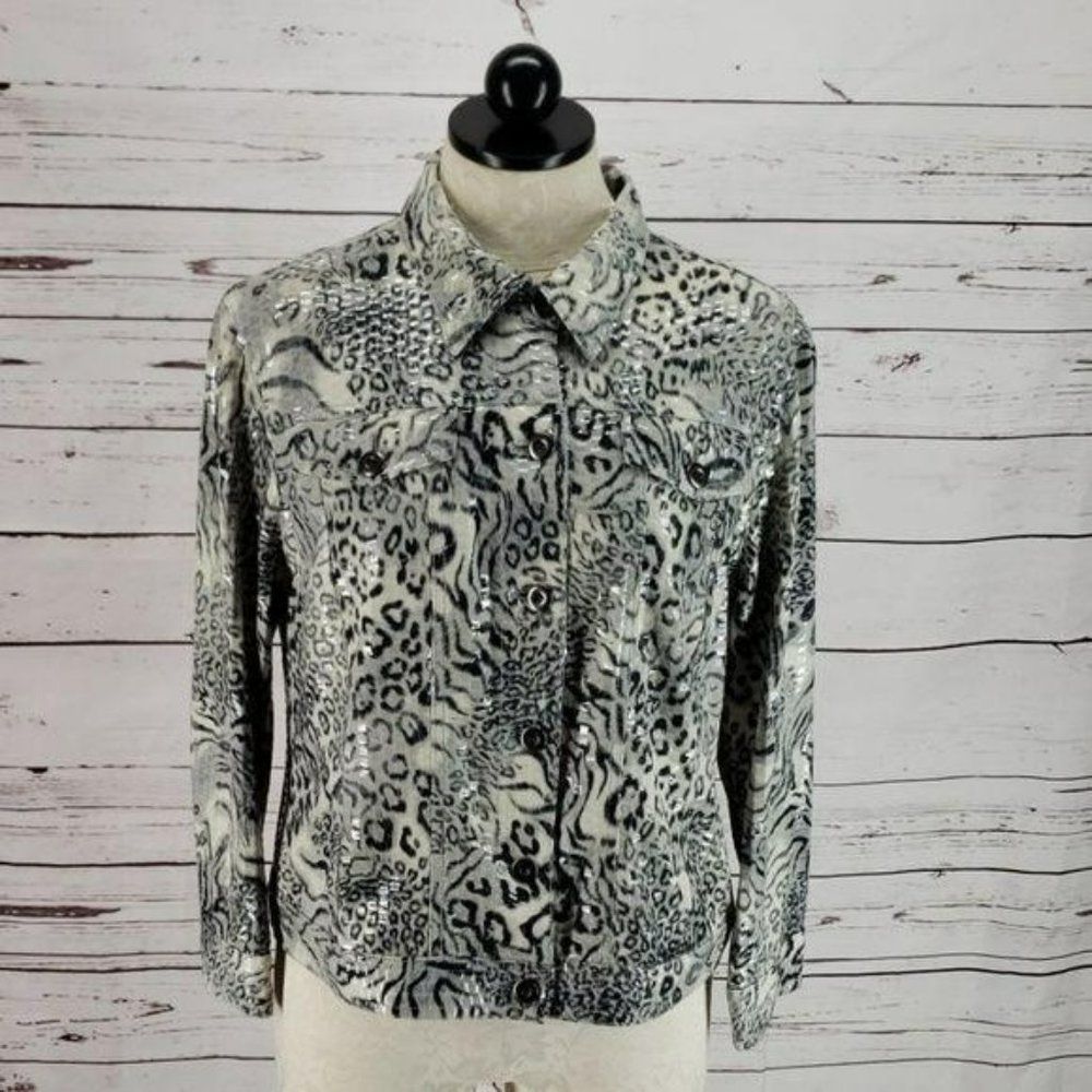 Ruby Rd. Lynx animal Print Sequined sz 12 Jacket‎
